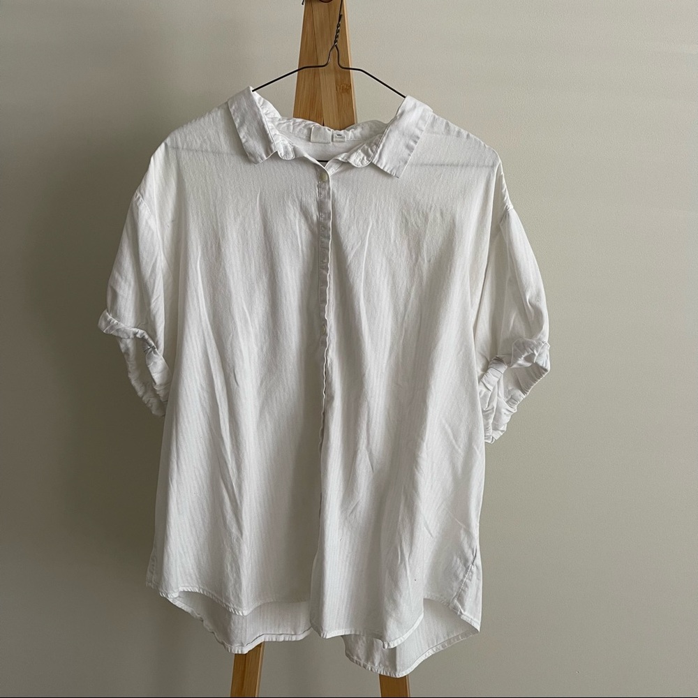 White Short Sleeve Button Down Top